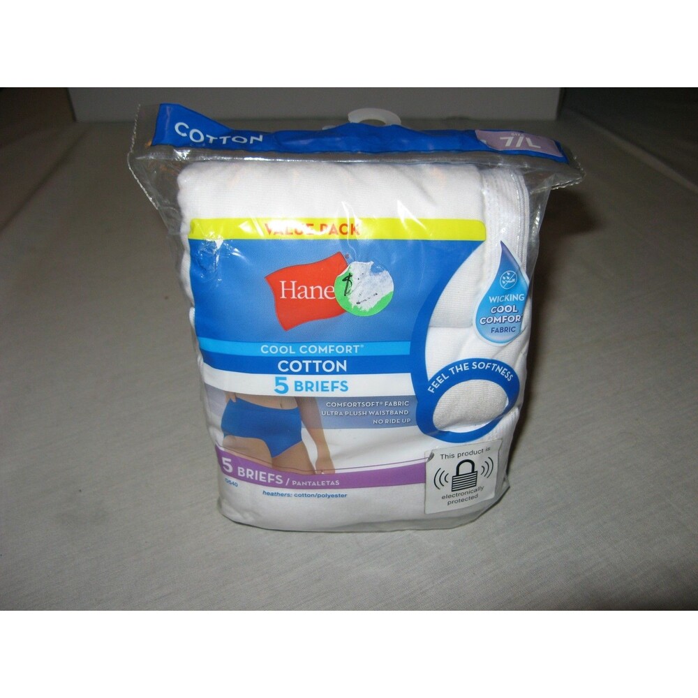 Hanes Cool Comfort Cotton Womens Briefs Panties Underwear 5-Pack Size 7/L White